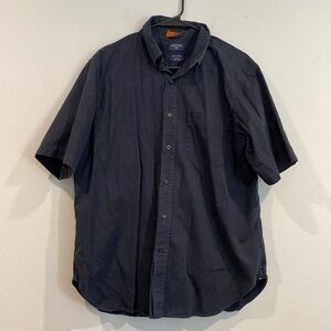 Men’s Navy Button Down Short Sleeve Shirt - Dockers Stain Defender - Size Large